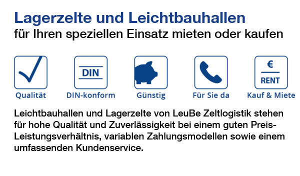 Industrielagerzelte in Uedem, Xanten, Rees, Kleve, Weeze, Kalkar, Goch und Kevelaer, Sonsbeck, Bedburg-Hau