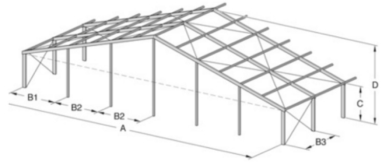 Technische Zeichnung zur Leichtbauhalle